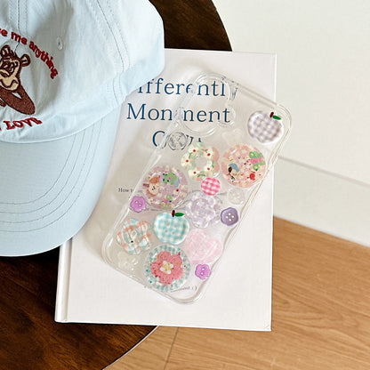 Adorable Transparent Decorated with Patterned Buttons Fun Look Phone Case for iPhone 16 15 14 13 Pro Max Back Cover Capa