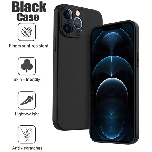 Shockproof Black Phone Case For iPhone 16 15 Pro Fundas For iphone 11 12 13 14 Pro Max 15 Plus Camera Protection Back Cover Case