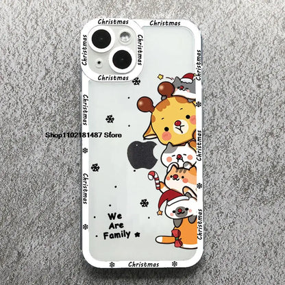 Cartoon New Year Christmas Phone Case For iPhone 13 12 11 14 15 16 17 Pro Max 16Plus 17AIR Cute elk santa Clear Soft bumper Case