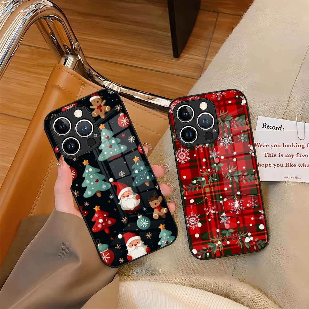 Christmas Phone Case Tempered Glass For iPhone 16 15 13 14 12 11 Pro XS Max Plus Mini SE2020 Coque