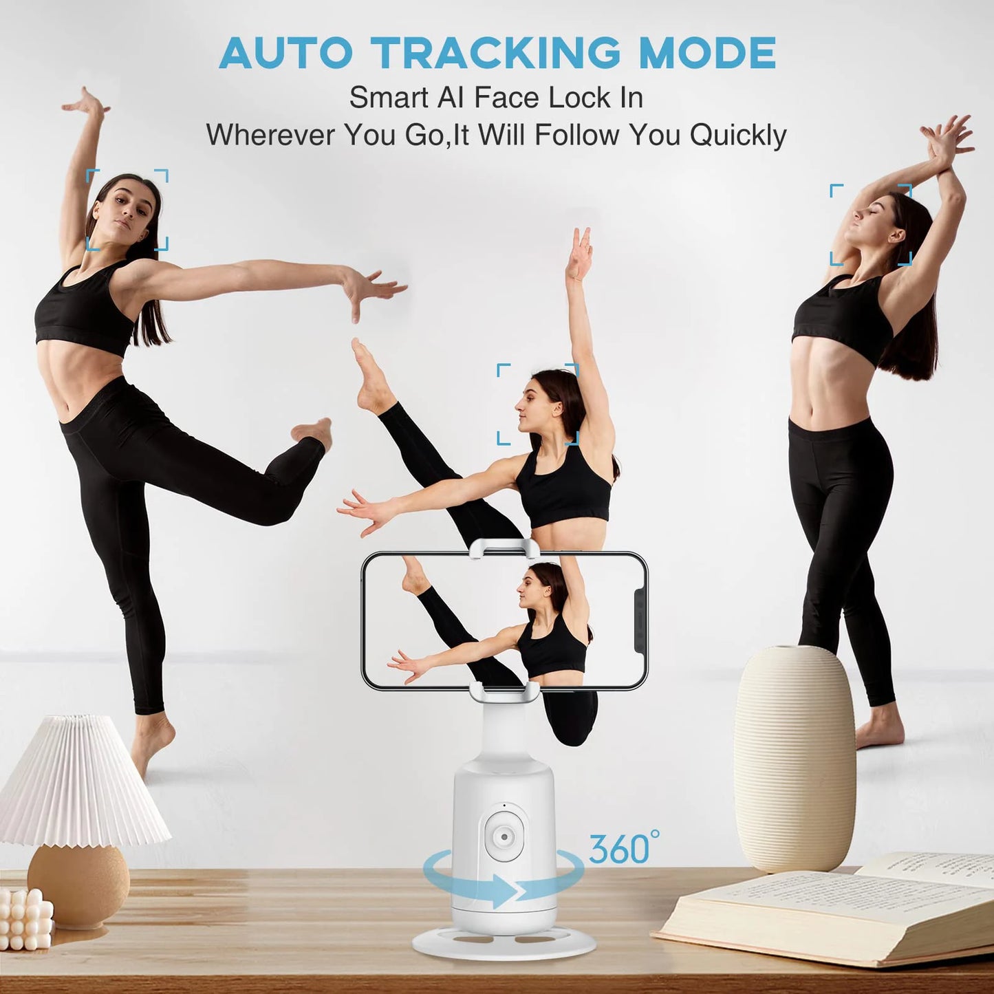 Auto Face Tracking Phone Holder 360° Rotation Motion Tracking Mount Selfie Stick Tripod