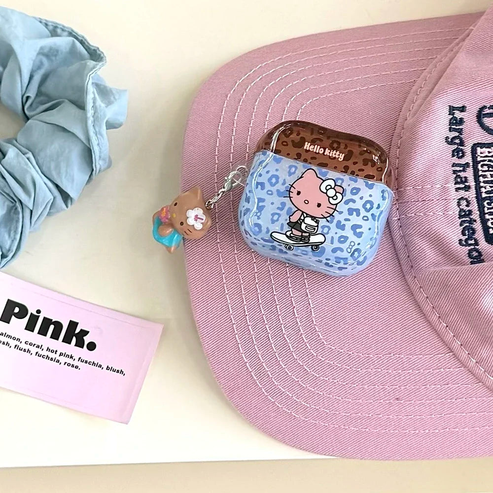 Earphone Case For Airpods 1 2 3 4 Pro 2 Cute Sanrio Hello Kitty leopard Print Wireless Bluetooth Headset Protective Soft Cover