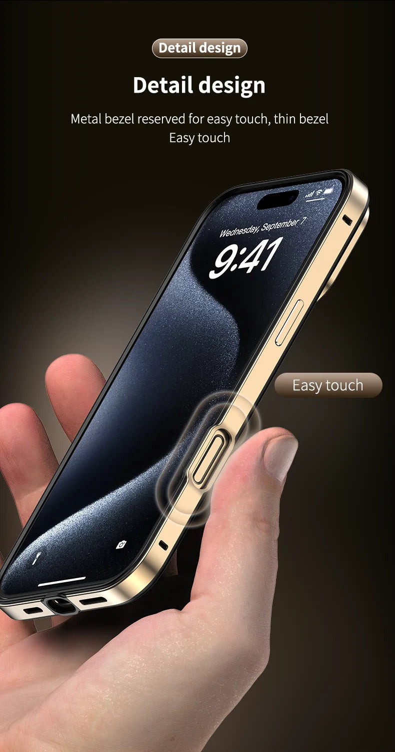 Camera Protection + Hybrid Silicone Frame Aluminum Metal Phone Case For iPhone 16 15 14 13 Pro Max Better Heat Bumper