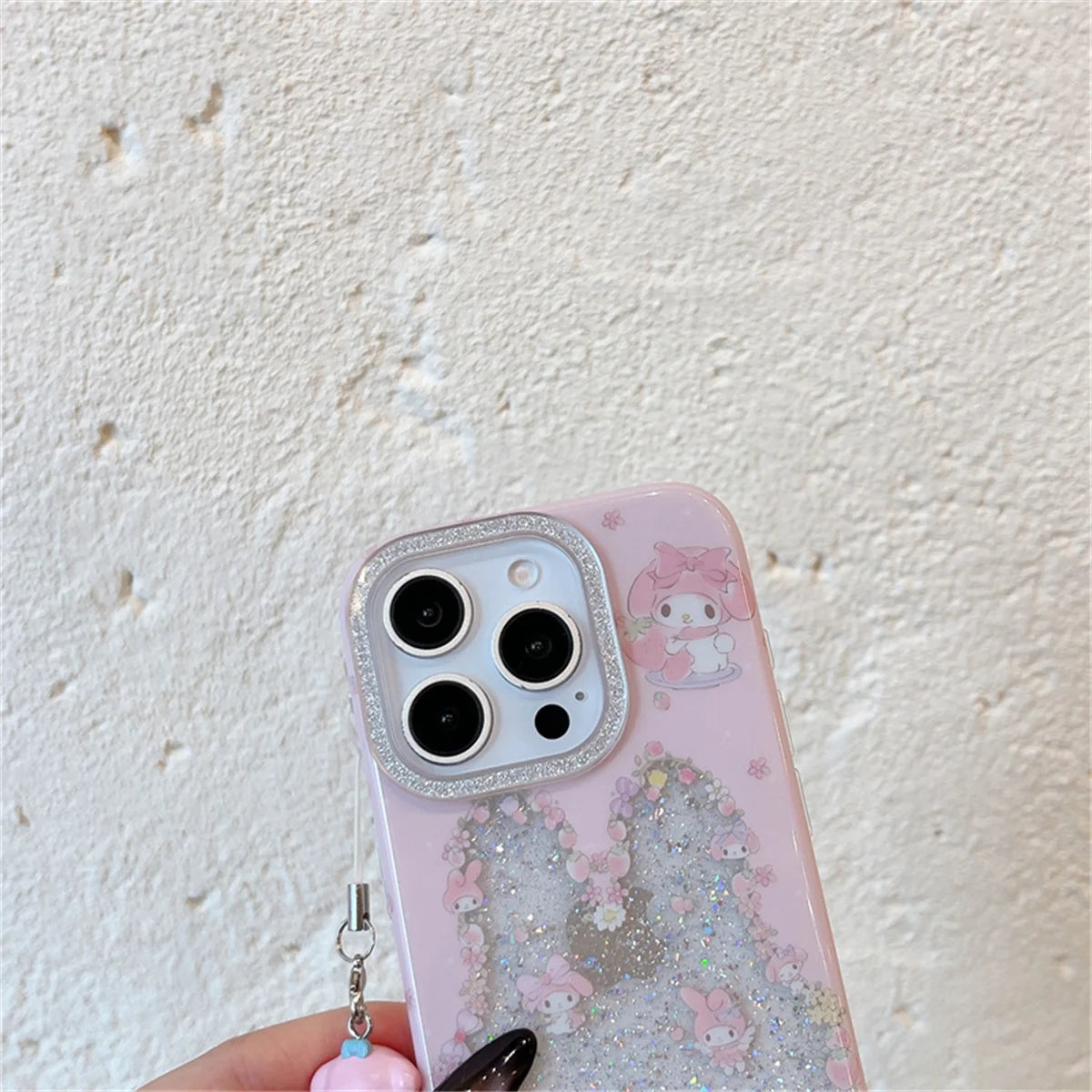 Funny Cute Clear Glitter Melody Phone Case For iPhone 16 Pro 15 14 Pro Max Protective Cover with Pendant Shockproof Cases