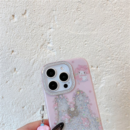 Funny Cute Clear Glitter Melody Phone Case For iPhone 16 Pro 15 14 Pro Max Protective Cover with Pendant Shockproof Cases