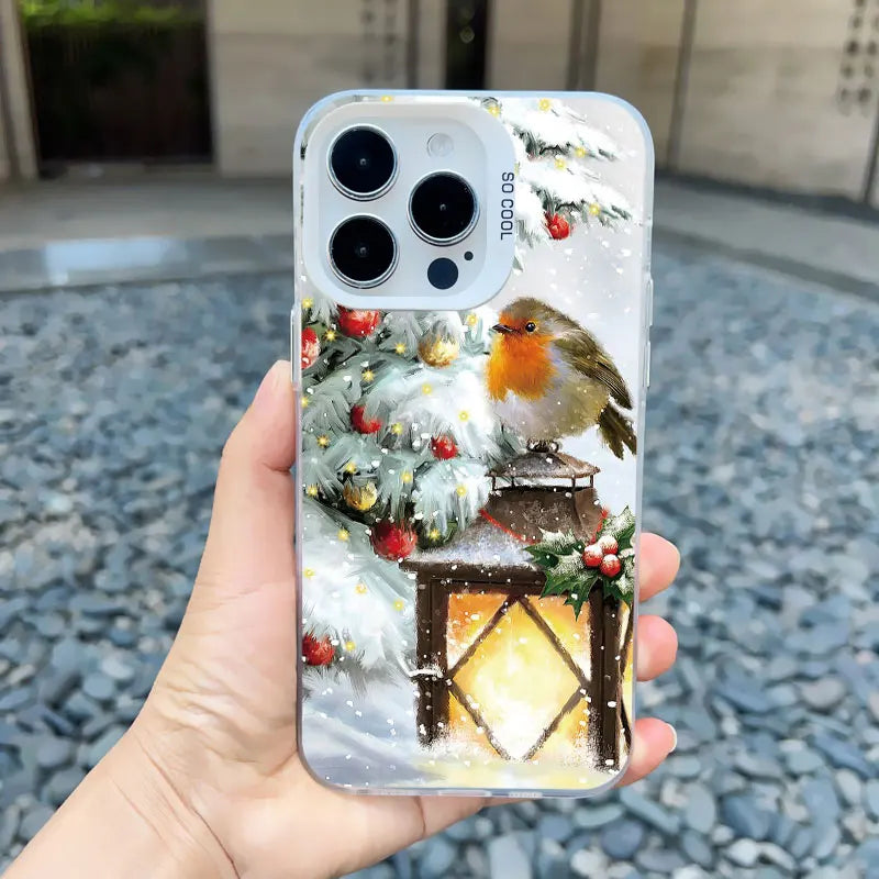 Christmas New Year Gifts Elk Snow Phone Case For iPhone 13 14 Pro Max 16 15 11 12 Mini Pro Max 15 14 Plus Shockproof Laser Cover