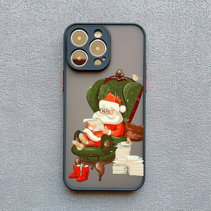 Luxury Cartoon Christmas Phone Cases for IPhone 11 12 13 Mini Pro Max 14 15 16 Pro Max Plus XS XR X Simple Santa Shockproof Case