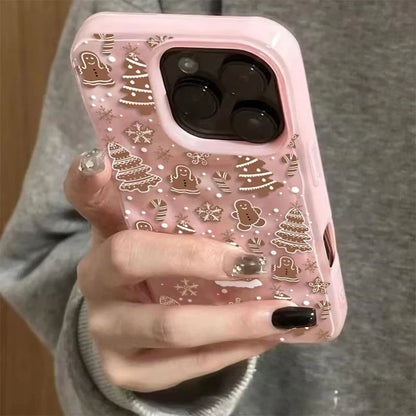Cartoon Christmas Tree Snowman Phone Case For iPhone 17 16 15 14 Plus 13 12 11 Pro Max 16 Plus Shockproof Folds Texture Cover