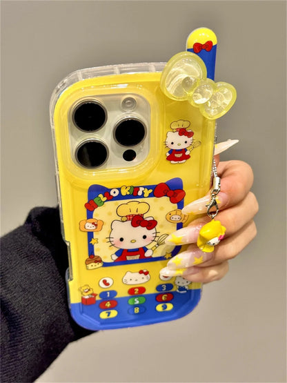 ins Cute Hello Kitty Bow Telephone Phone Case For iPhone 16 15 14 13 Pro Max Shockproof Bumper Protective Back Cover 3D Fundas