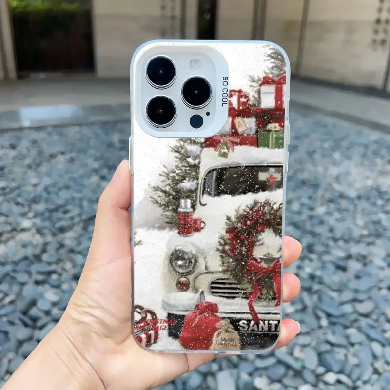 Christmas New Year Gifts Elk Snow Phone Case For iPhone 13 14 Pro Max 16 15 11 12 Mini Pro Max 15 14 Plus Shockproof Laser Cover