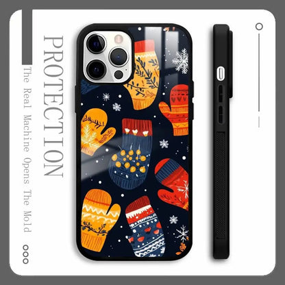 Christmas Gloves Cool Phone Case For IPhone 16 15 14 13 12 11 Pro Max Plus Mini Plus Hard Mirror Surface Protect Funda