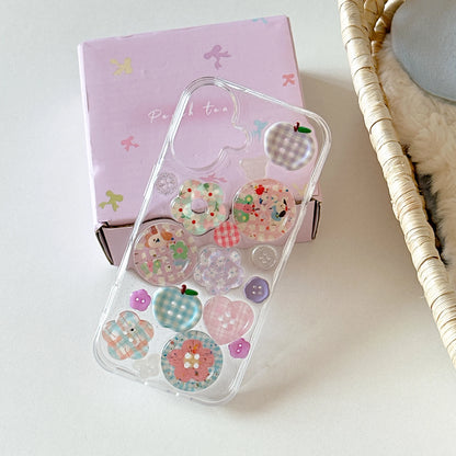 Adorable Transparent Decorated with Patterned Buttons Fun Look Phone Case for iPhone 16 15 14 13 Pro Max Back Cover Capa