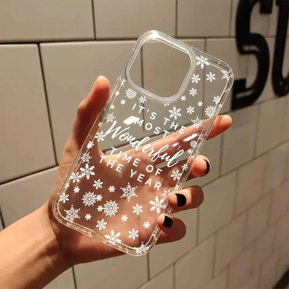 Christmas Cute Snowflakes Aesthetic Clear Phone Case Cover for iPhone 16 11 12 13 14 15 Pro Max XR XS X 7 8 Plus SE 3 2022 Cases