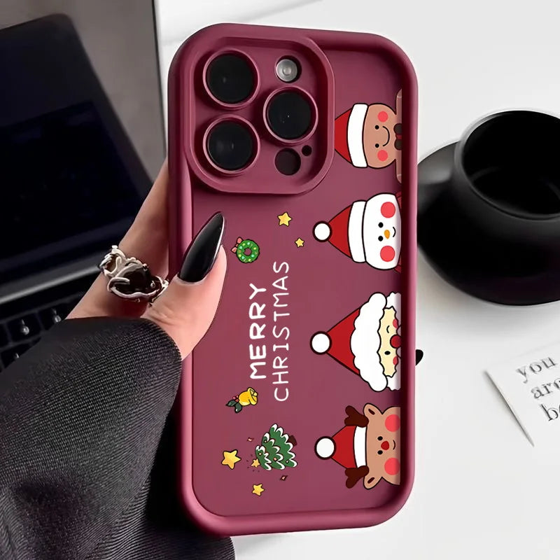 Merry Christmas Phone Case For iPhone 16e 16 Pro Max 15 14 Plus 13 12 Pro Max 11 Soft TPU Silicone Back Cover New Year Gift