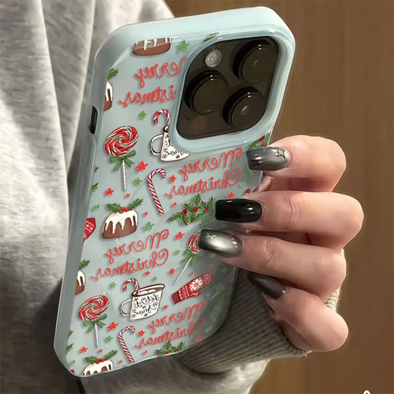 Christmas cake lollipop red Stars Phone Cases for iPhone 11 12 13 14 15 16 17 Pro Max Air Plus Shockproof Soft TPU Cover Case