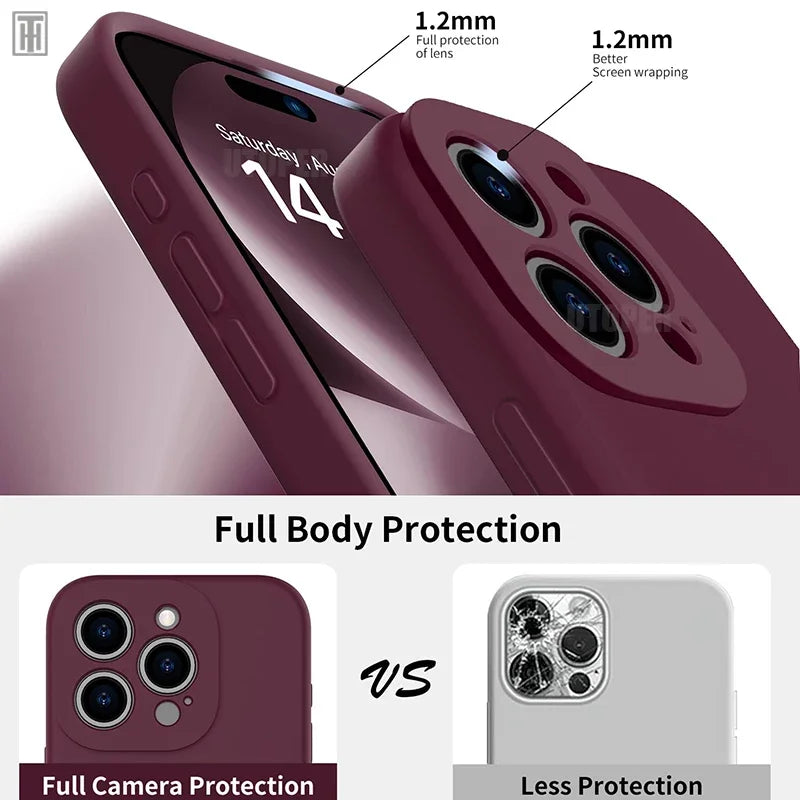 Luxury Silicone Antiskid Phone Case For iPhone 17 Air 16 15 14 13 11 12 Pro Max 16 Plus Shockproof Full Lens Protection Cover