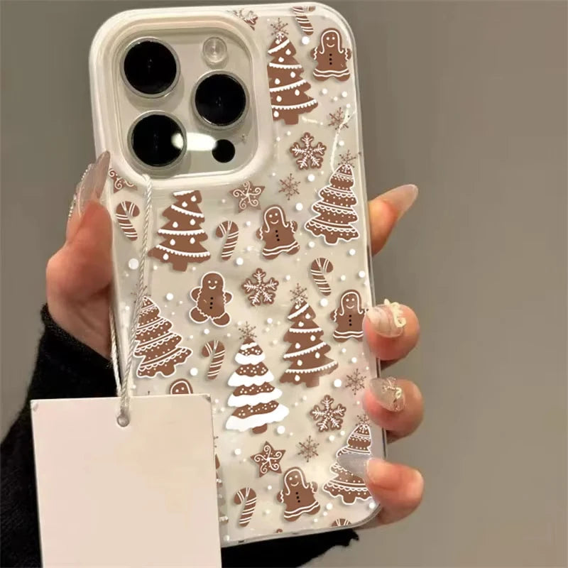 Cartoon Christmas Tree Snowman Phone Case For iPhone 17 16 15 14 Plus 13 12 11 Pro Max 16 Plus Shockproof Folds Texture Cover