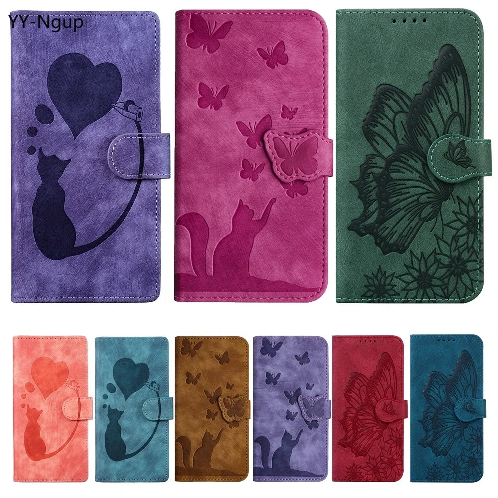 i Phone 17 Flip Case for Coque iPhone 15 16 14 13 12 11 Pro Max iPhon 15 Plus Cases Cute Cat Butterfly Leather Wallet Back Cover