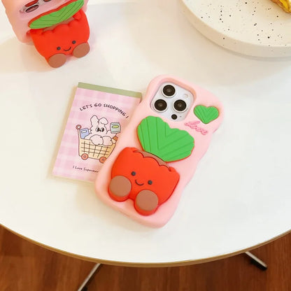 Phone Cases Cute  Soft  Silicone 3D Potted stand for IPhone16  12 13 14 15 Pro Max Shatterproof  Cover Cartoon Protective Shell