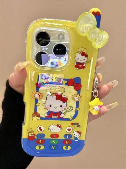 ins Cute Hello Kitty Bow Telephone Phone Case For iPhone 16 15 14 13 Pro Max Shockproof Bumper Protective Back Cover 3D Fundas