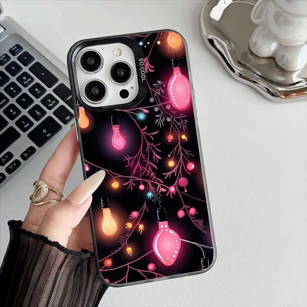 Christmas Lights Phone Case For iPhone 16 15 14 13 12 17 Pro Max Independent Metal Button Electroplating Mobile