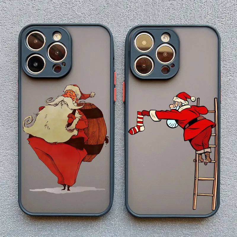 Luxury Cartoon Christmas Phone Cases for IPhone 11 12 13 Mini Pro Max 14 15 16 Pro Max Plus XS XR X Simple Santa Shockproof Case