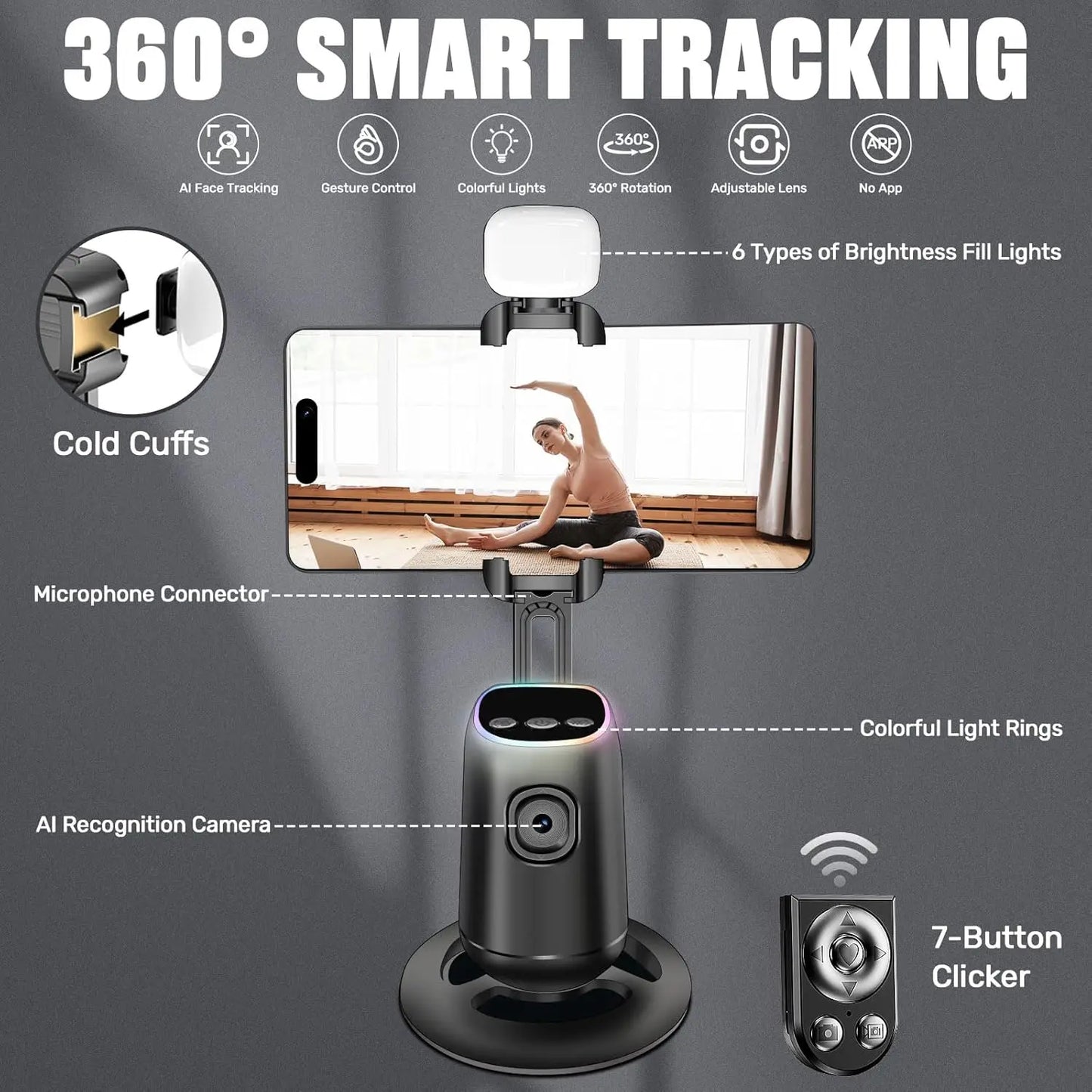 Auto Face Tracking Tripod,360°Rotation Tracking Gesture Control Stand,SmartPhone Camera