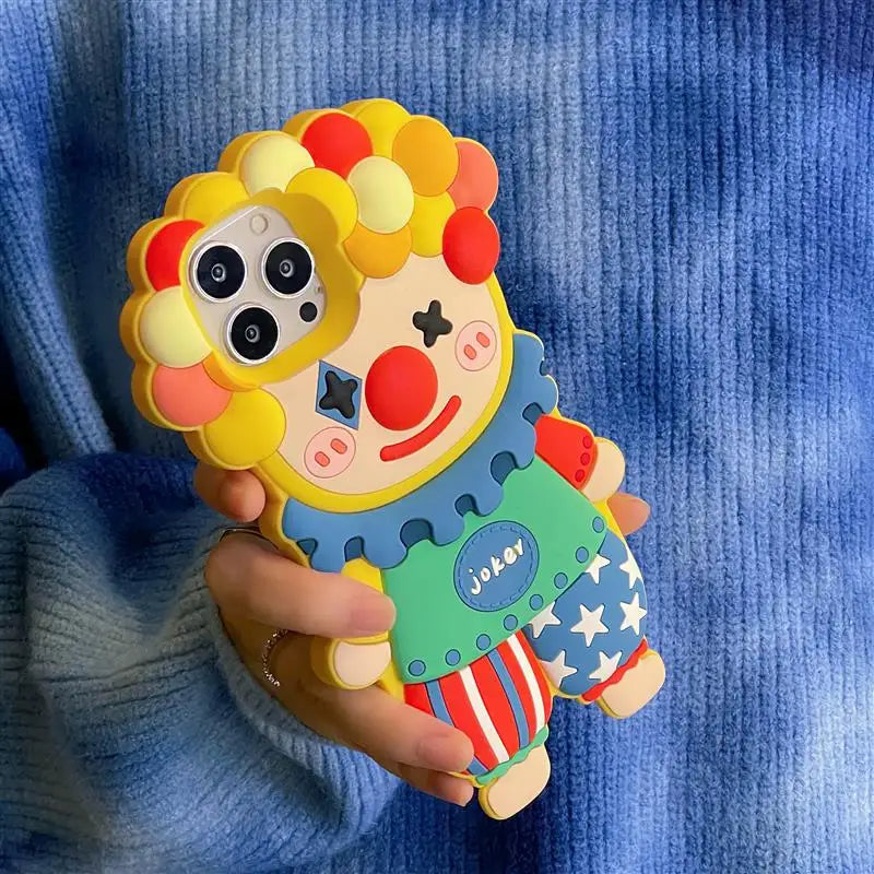 3D Cartoon Silicone Phone Case For iphone 17 16 15 14 Pro Max Face Cute Joker Clown Cases FO iphone 13 12 11 Shockproof Cover