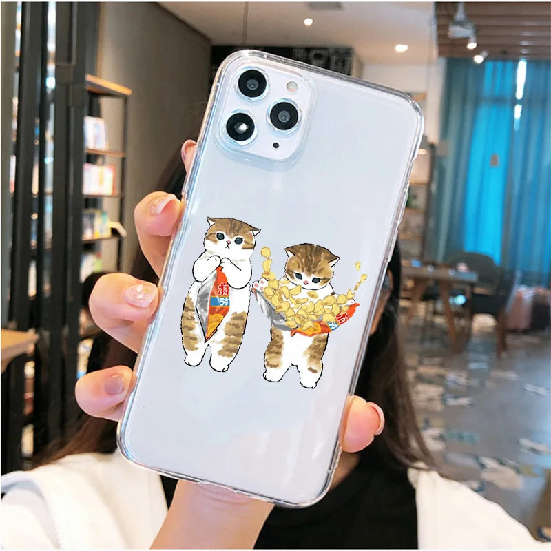 Cartoon Cat Couple Phone Case For iPhone 11 12 13 14 Pro MAX 7 8 Plus Cases For iPhone XR X XS MAX Cover Shockproof Fundas Bags