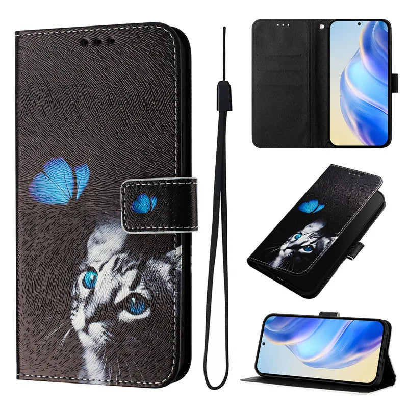 13 Leather Phone Case For iPhone 13 12 Mini 11 Pro 13Pro 12Pro Max 11Pro Coque Flip Cover Wallet Magnetic Painted Cases Cat Bear