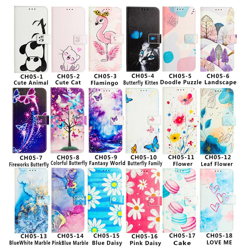 13 Leather Phone Case For iPhone 13 12 Mini 11 Pro 13Pro 12Pro Max 11Pro Coque Flip Cover Wallet Magnetic Painted Cases Cat Bear