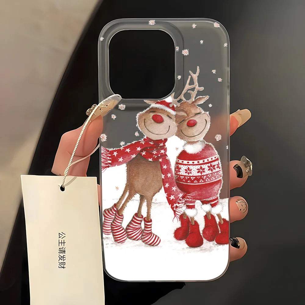 Christmas Cartoon Cute Phone Case For iPhone 11 Case iPhone 13 12 14 15 16 Pro Max Plus 12 13Mini Shockproof Soft Silicone Cover