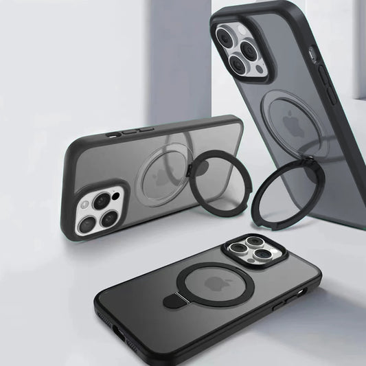 Magnetic Stand Phone Case with Ring Kickstand for iPhone 16 15 Pro Max 14 Plus 13 12 11 Cases with Lens Protector Matte Cover