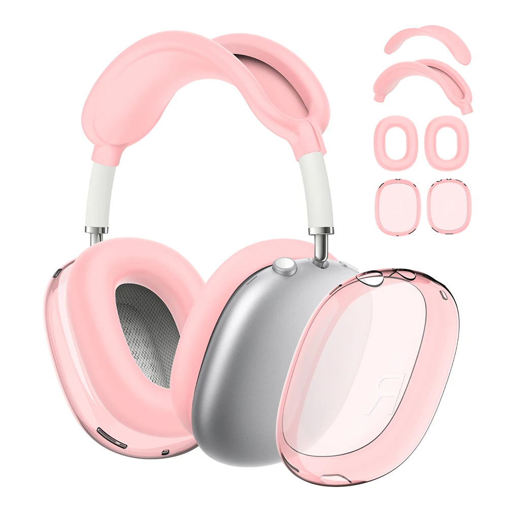 4 in 1 Silicone + TPU Clear Cover Case Shockproof Ear Pad Ear Cups Headband Cover Ear Cushion/Ear Muff Protector for AirPods Max