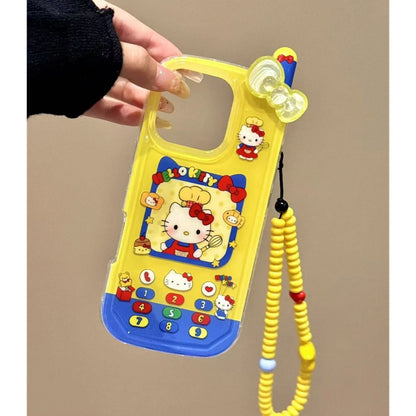 ins Cute Hello Kitty Bow Telephone Phone Case For iPhone 16 15 14 13 Pro Max Shockproof Bumper Protective Back Cover 3D Fundas
