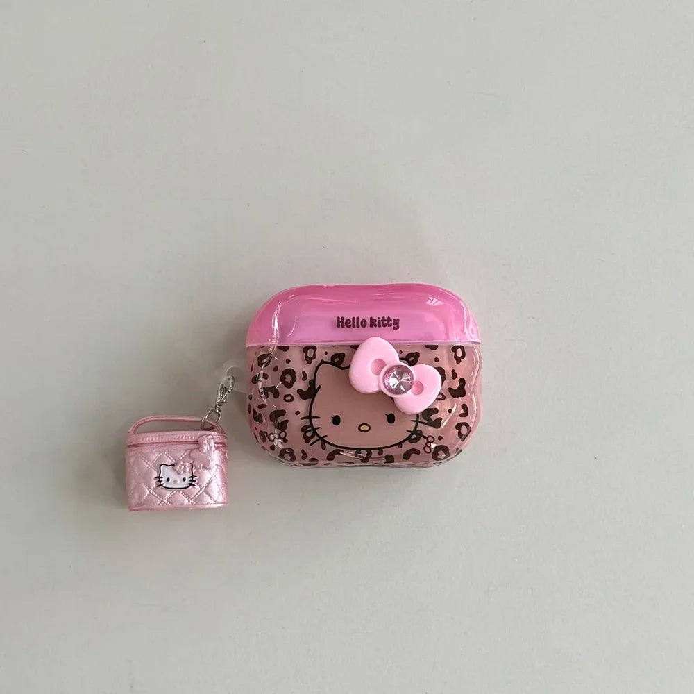 Earphone Case For Airpods 1 2 3 4 Pro 2 Cute Sanrio Hello Kitty leopard Print Wireless Bluetooth Headset Protective Soft Cover