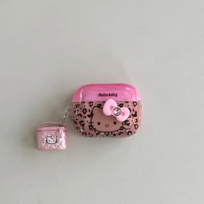 Earphone Case For Airpods 1 2 3 4 Pro 2 Cute Sanrio Hello Kitty leopard Print Wireless Bluetooth Headset Protective Soft Cover