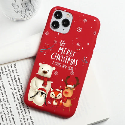 Christmas Gift Phone Case For iPhone 16 15 12 13 14 11 Pro Max Mini Cute Reindeer Santa Cover For iPhone XS X XR SE 8 Plus Shell