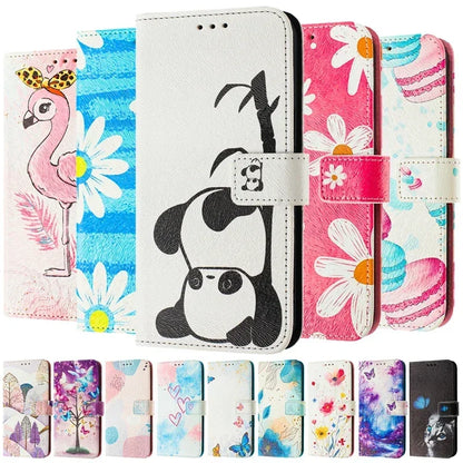 13 Leather Phone Case For iPhone 13 12 Mini 11 Pro 13Pro 12Pro Max 11Pro Coque Flip Cover Wallet Magnetic Painted Cases Cat Bear