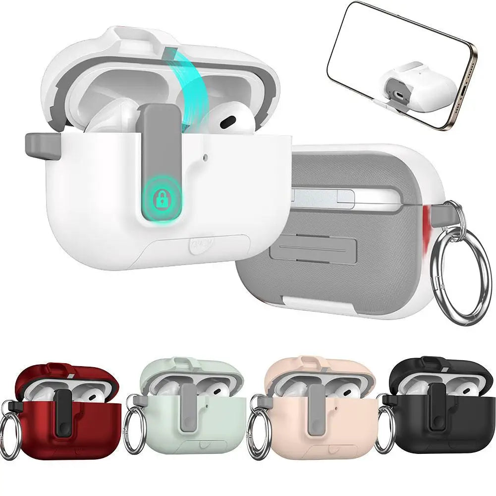 Phone Stand Case for Airpods Pro 3 Security Lock Cover Shockproof TPU+PC Headphone Fundas for AirPods Pro3 Pro 3rd Gen
