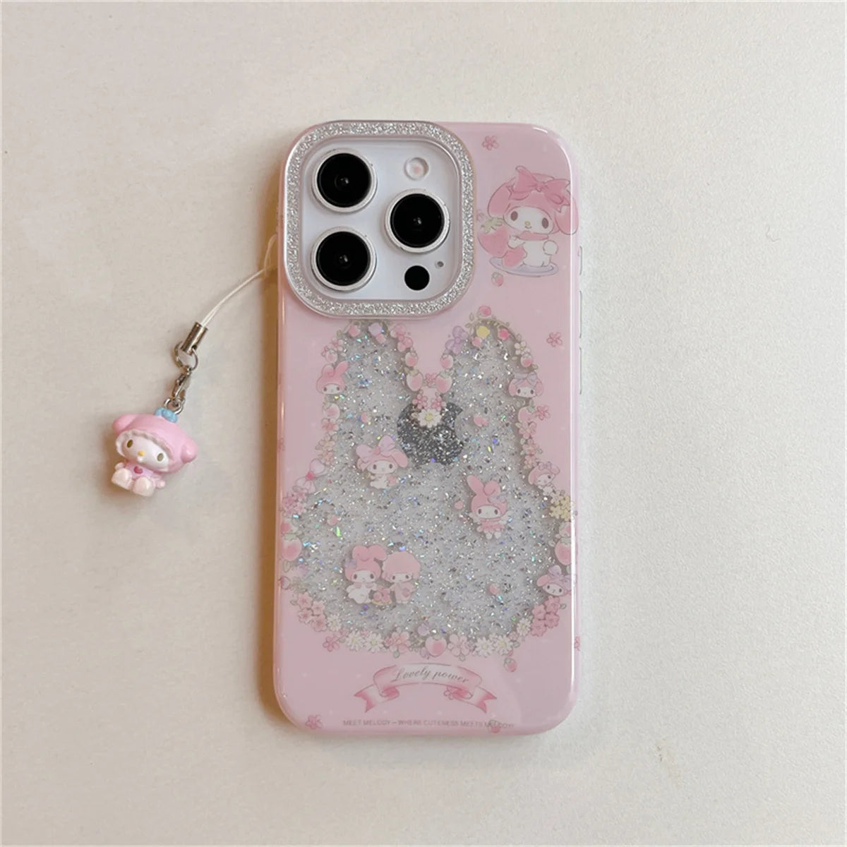 Funny Cute Clear Glitter Melody Phone Case For iPhone 16 Pro 15 14 Pro Max Protective Cover with Pendant Shockproof Cases