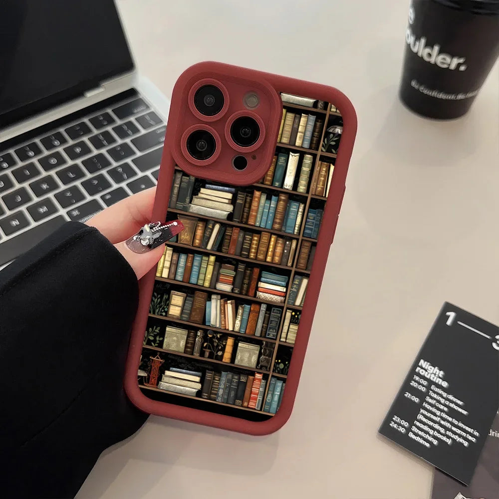 Book Shelf Creative Pattern Silicone Phone Case For iPhone 16 Pro Max Cases iPhone 15 14 13 12 11 XS Max X XR 7 8 Plus 16E Cover