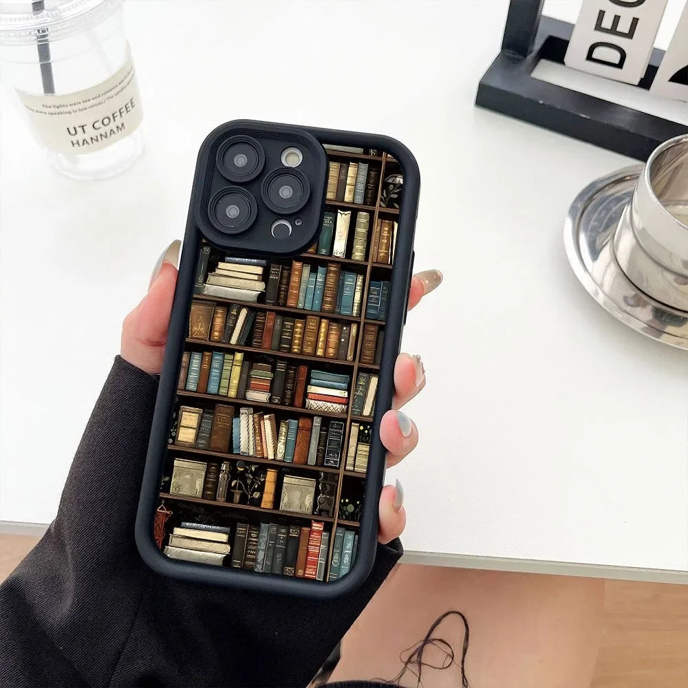 Book Shelf Creative Pattern Silicone Phone Case For iPhone 16 Pro Max Cases iPhone 15 14 13 12 11 XS Max X XR 7 8 Plus 16E Cover