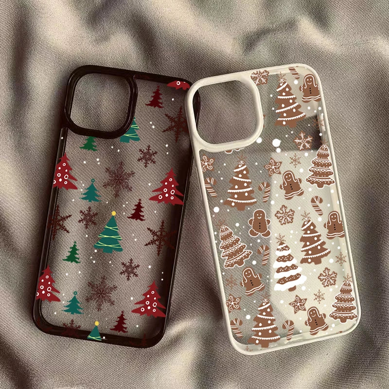 Christmas Tree Snowman Transparent Phone Case For iPhone 17 16 15 Pro Max Plus 14 13 12 11 17 Air Fashionable Shockproof Cover