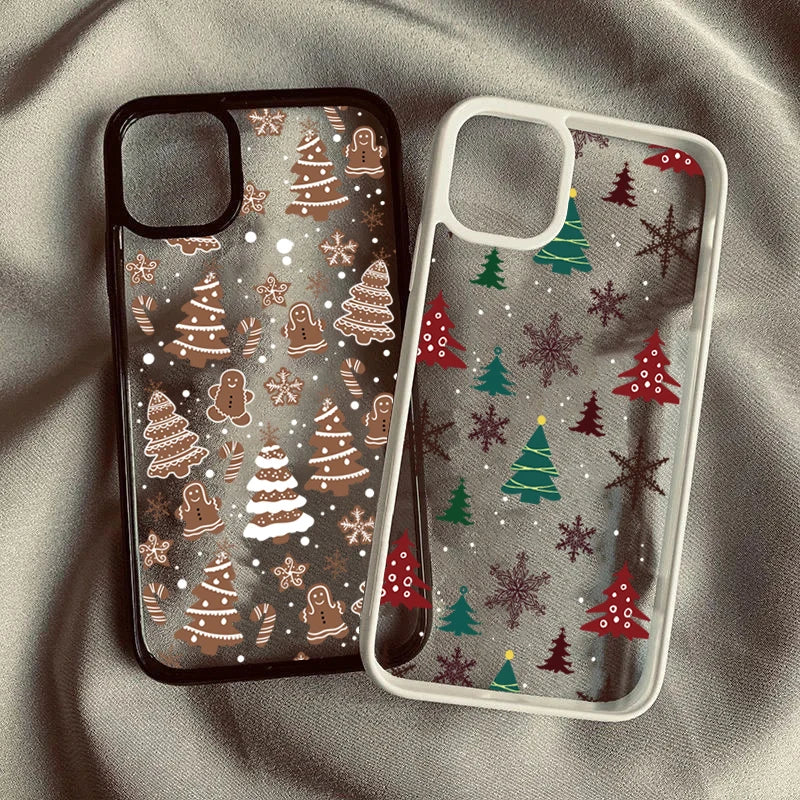 Christmas Tree Snowman Transparent Phone Case For iPhone 17 16 15 Pro Max Plus 14 13 12 11 17 Air Fashionable Shockproof Cover