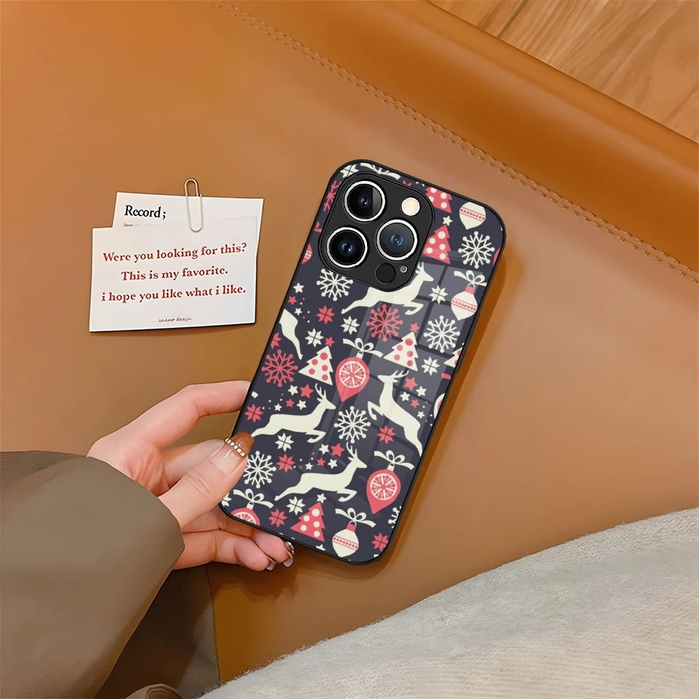 Christmas Phone Case Tempered Glass For iPhone 16 15 13 14 12 11 Pro XS Max Plus Mini SE2020 Coque