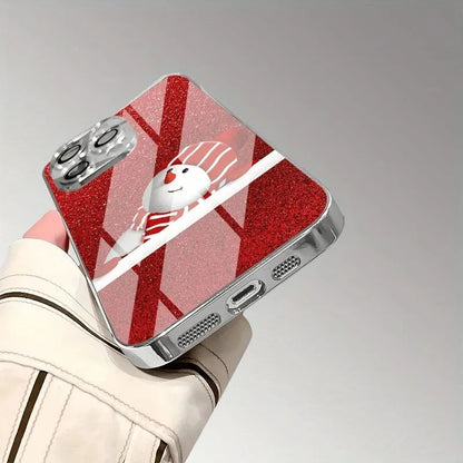 Christmas Santa Claus Snowman Pattern Glass Electroplated PHONE Case for iPhone Case for 11/12/13/14/15/16/17 Pro MAX