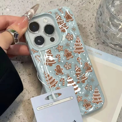 Cartoon Christmas Tree Snowman Phone Case For iPhone 17 16 15 14 Plus 13 12 11 Pro Max 16 Plus Shockproof Folds Texture Cover