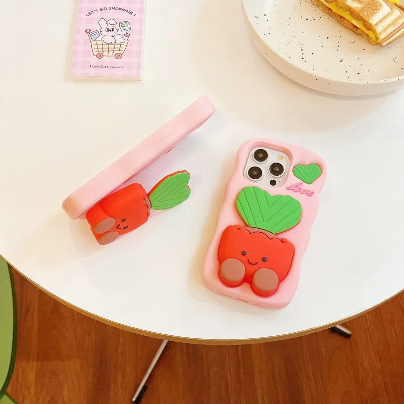 Phone Cases Cute  Soft  Silicone 3D Potted stand for IPhone16  12 13 14 15 Pro Max Shatterproof  Cover Cartoon Protective Shell
