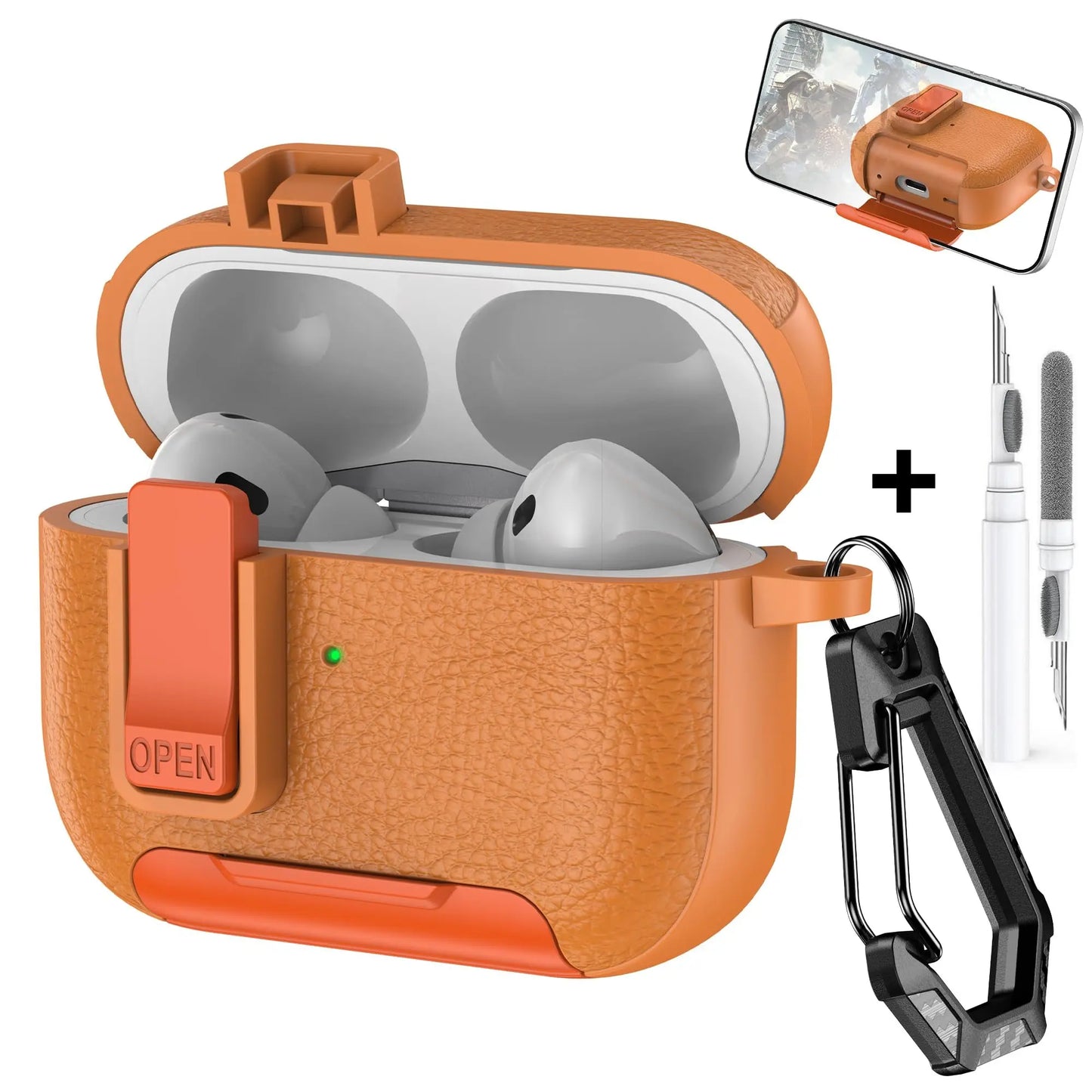 for AirPods Pro 3 Case with Phone Stand&Safety Lock Shockproof Protective Cover with Cleaner Kit for Women Men for AirPods Pro 3